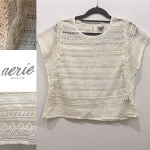 NWT AERIE CREAM CROCHET TOP W/ FRINGE. SIZE S